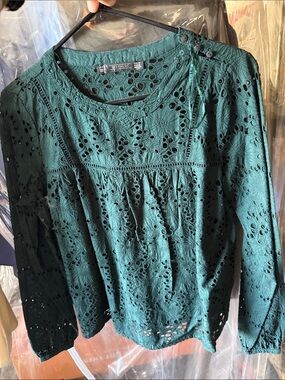 SeaVees Teal Green Eyelet Long-Sleeve Blouse